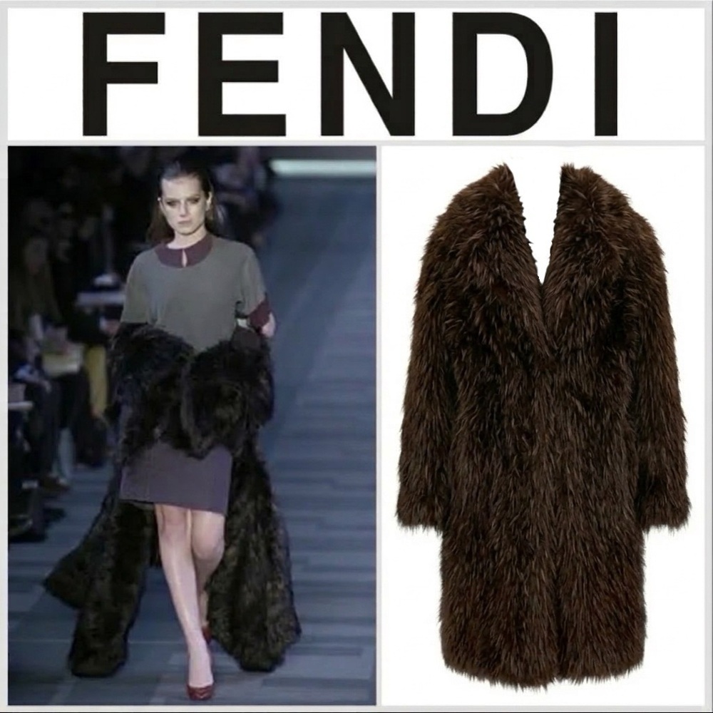 FENDI By KARL LAGERFELD F/W 2004 Fox Fur & Cashmere Knit Coat Size 38 VINTAGE